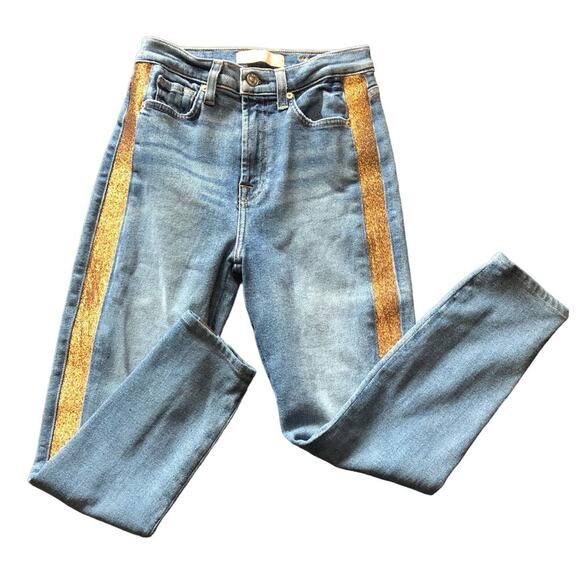 7 For All Mankind Size 25" Luxe Vintage Gold Panel High Waist Ankle Skinny Jean - Picture 1 of 9